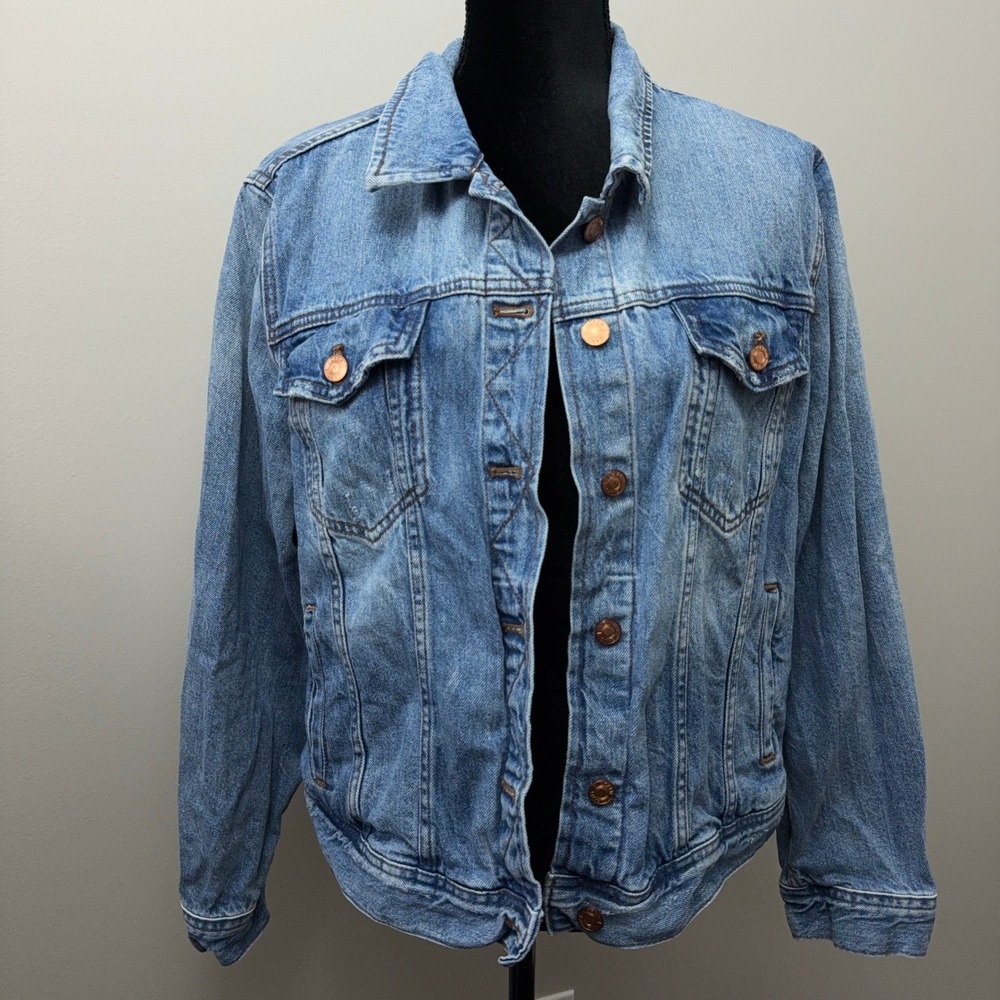 J.Crew Denim Trucker Jacket Womens 2X Med Wash Classic Layering Denimcore Casual